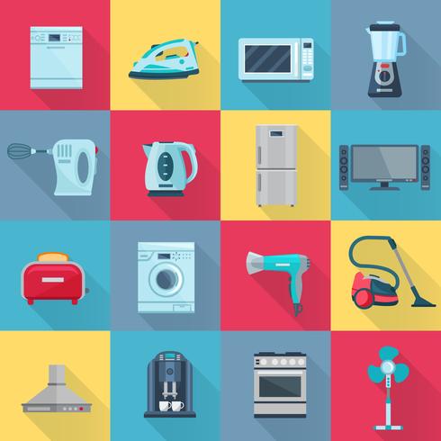 Color plano iconos de electrodomésticos vector