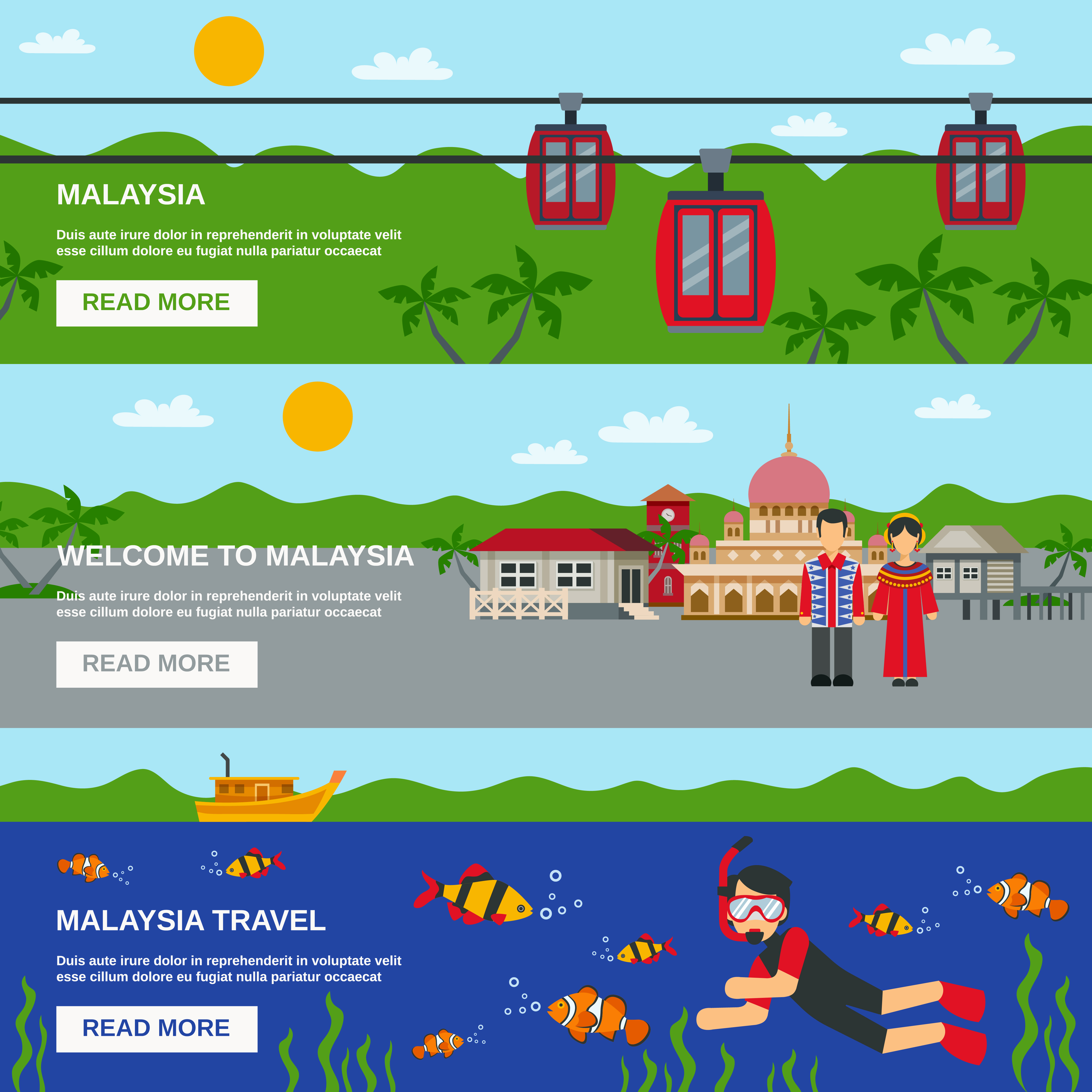 Malaysia Culture 3 Flat Banners Set Design Download Free Vectors