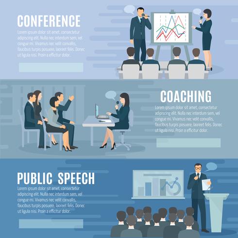 Public Speaking Flat Horizontal Banners Set  vector