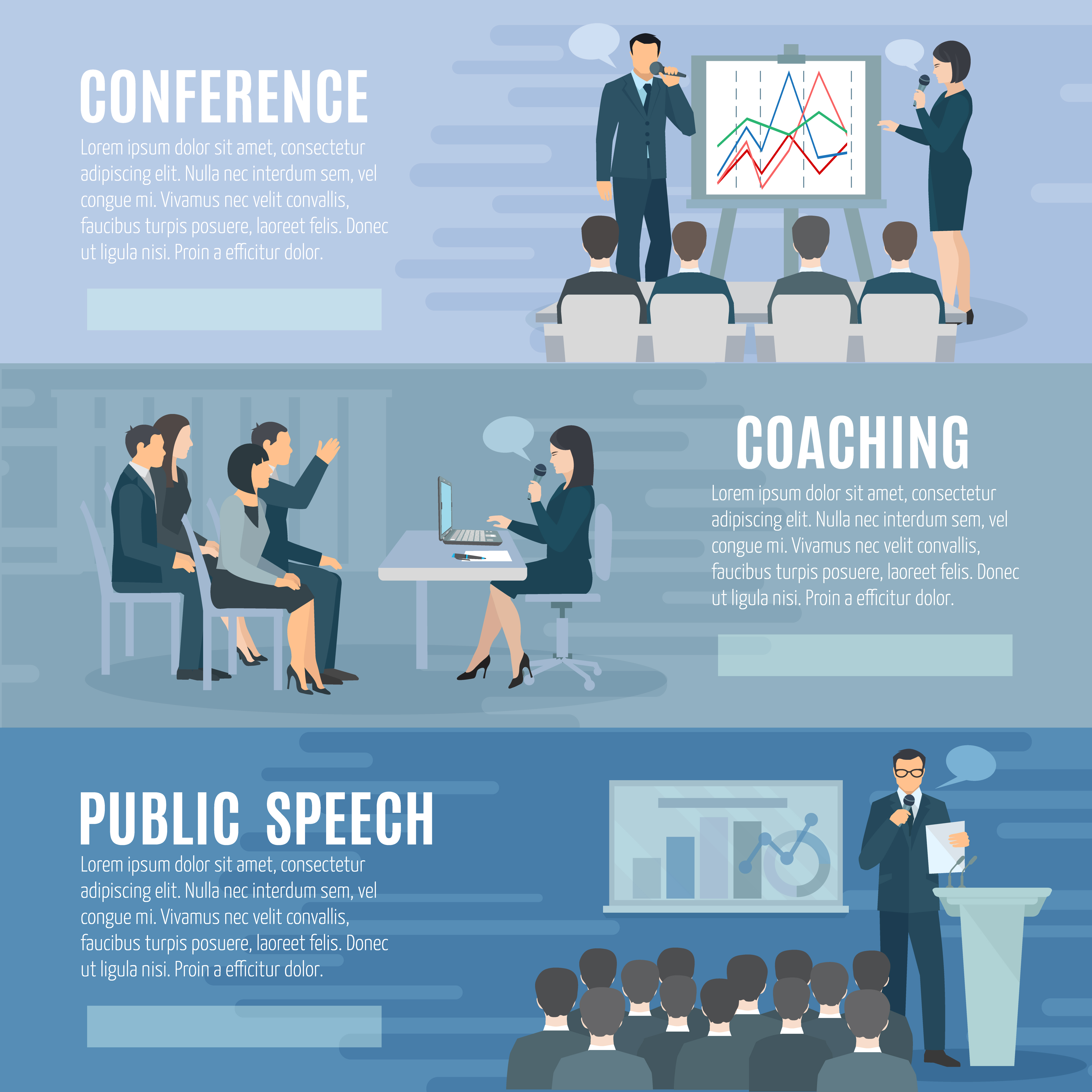 Public speaking flat horizontal banners set 472752 vector art at vecteezy