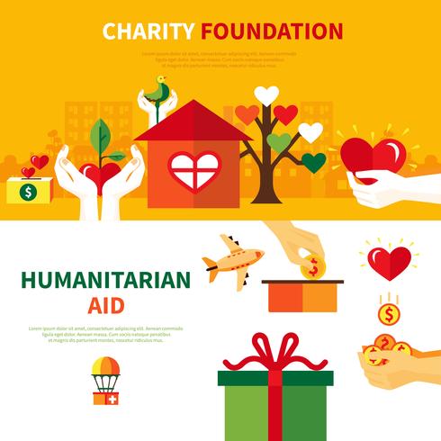 Charity Foundations 2 Flat Banners Set vector