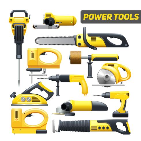 Power Tools Yellow Black Pictograms Collection  vector