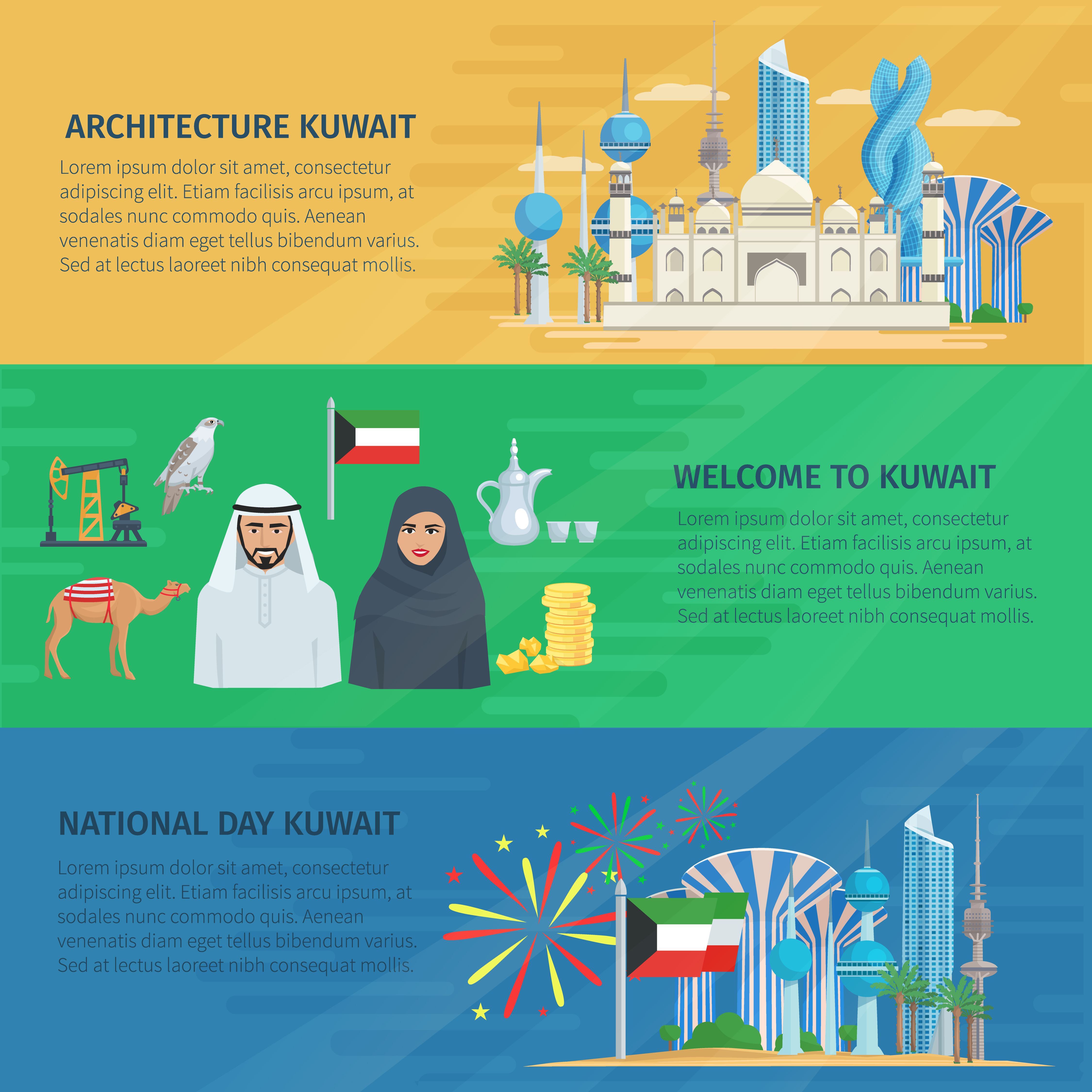 Kuwait Banner Horizontal Set Download Free Vectors Clipart