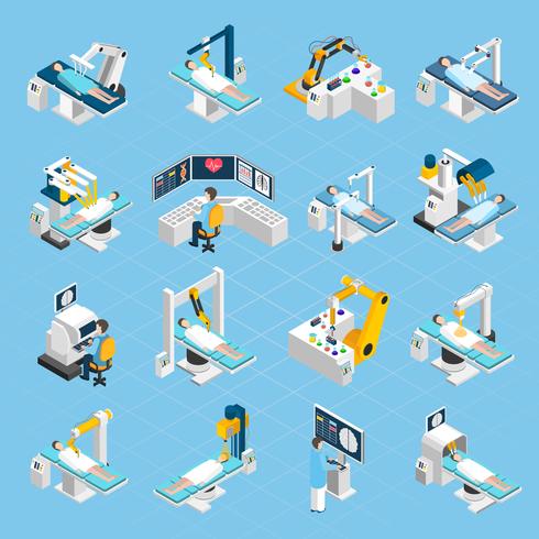 Robotic Surgery Isometric Icons Set vector