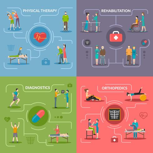 Physiotherapy Rehabilitation 2x2 Design Concept vector