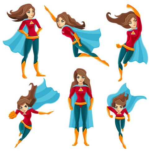 Conjunto de iconos de acciones de superwoman vector