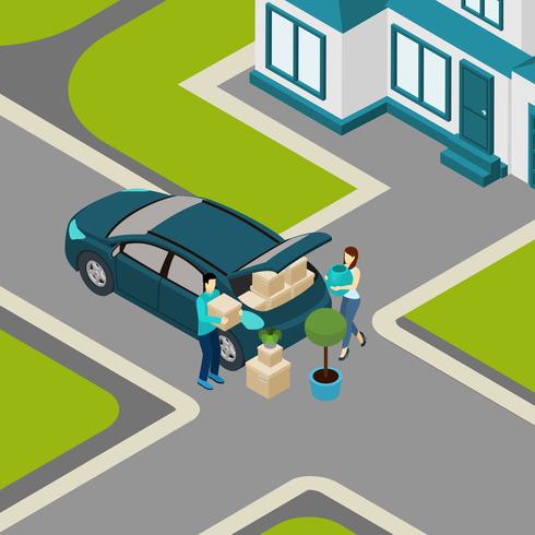 People moving From House Isometric Banner  vector
