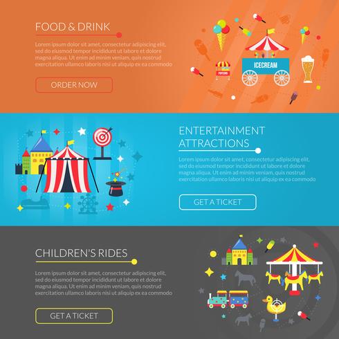 Amusement Park 3 Horizontal Banners Set  vector