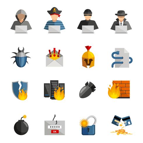 Hacker Flat Color Icons Set  vector