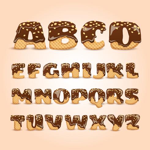 Conjunto de letras de alfabeto de obleas de chocolate helado vector