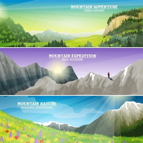 Conjunto de Banners horizontales de paisaje de montañas vector