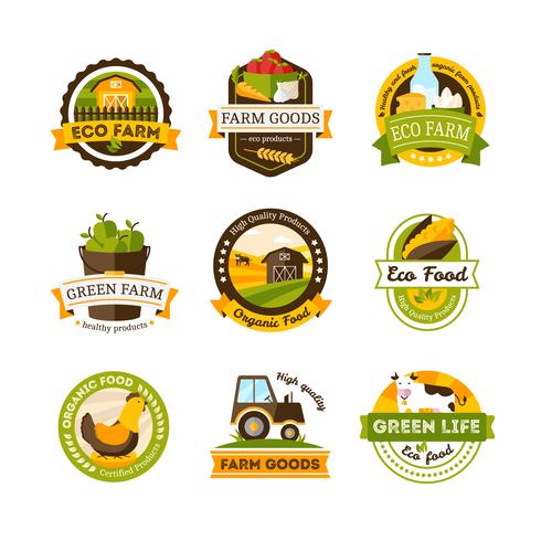 Organic Food Farm Emblems vector