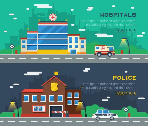 Government Buildings Two Horizontal Banners  vector