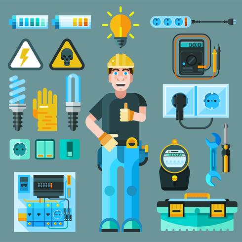 Electrician Icons Set vector