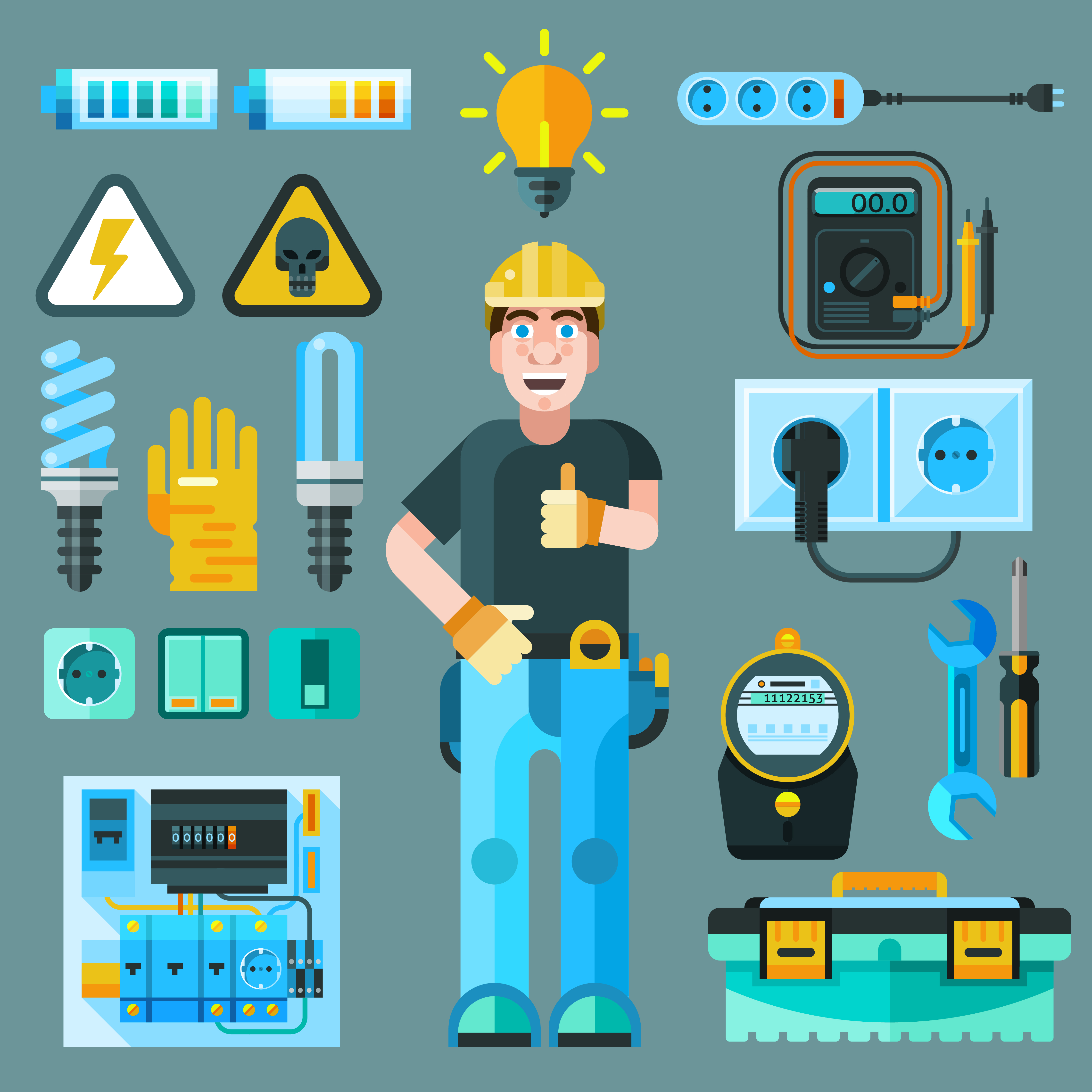Electrician Icons Set 472936 Vector Art at Vecteezy