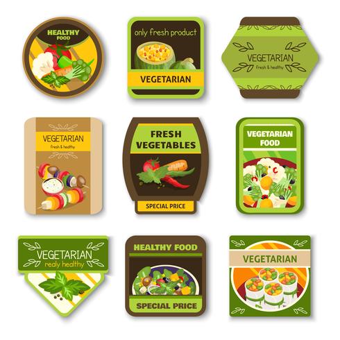 Vegetarian Food Colorful Emblems vector
