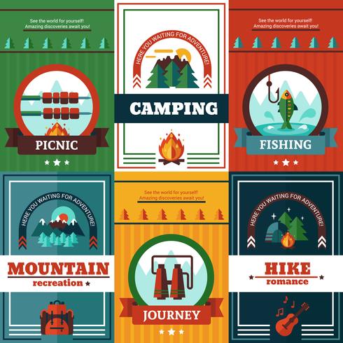 Conjunto de carteles de camping vector