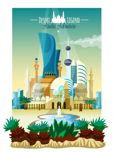 Cartel de paisaje de ciudad árabe vector