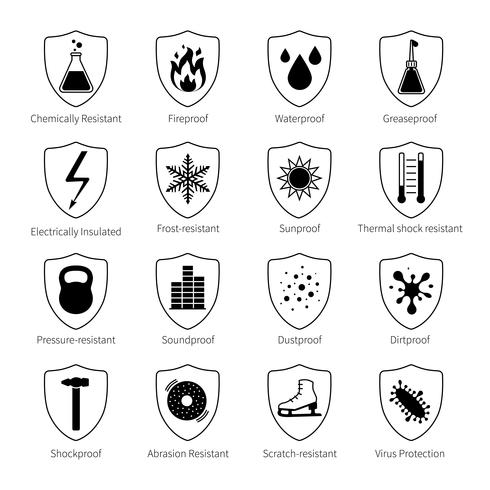 Iconos de prueba de protección negro vector