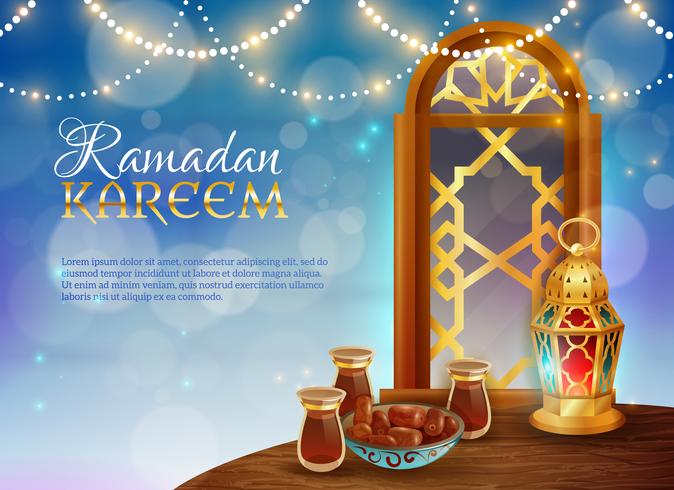 Cartel festivo tradicional de la comida de Ramadan Kareem vector