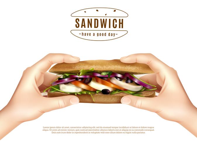 Healthy Sandwich In Hands Realistic Image vector