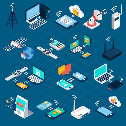 Wireless technologies isometric icons vector