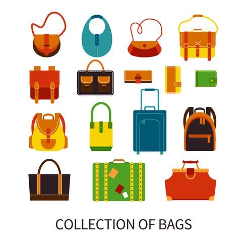 Modernos bolsos Ftat conjunto de iconos de colores vector