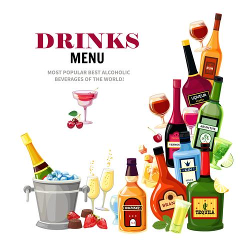 Alcoholic Beverages Drinks Menu Flat Poster vector