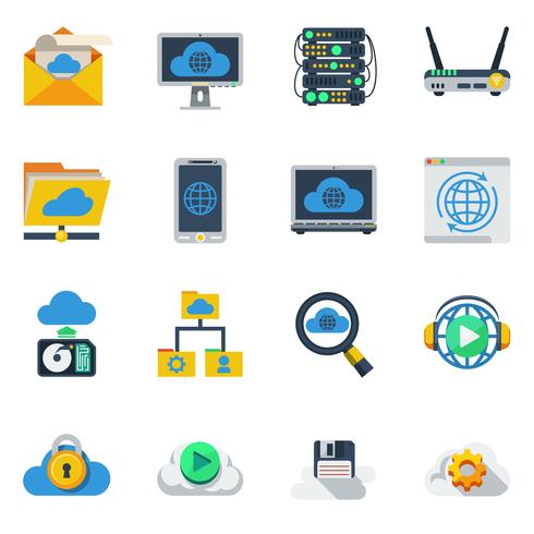 Servicio de nube iconos de colores planos vector