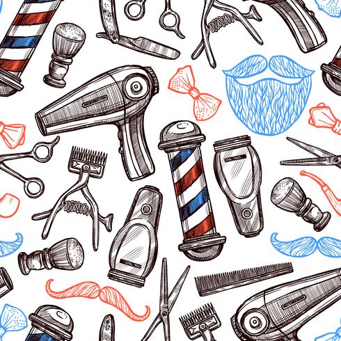 Atributos de la barbería Doodle de patrones sin fisuras vector