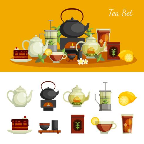 Conjunto de iconos de té vector