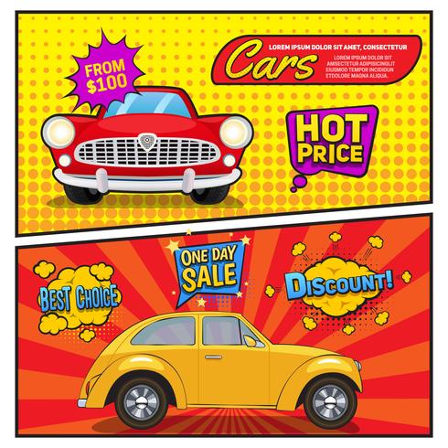 Las ventas de coches Comic Style Banners vector