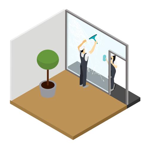 Window cleaning Isometric Interior Composition  vector