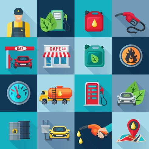 Gas Station Square Icons Set  vector