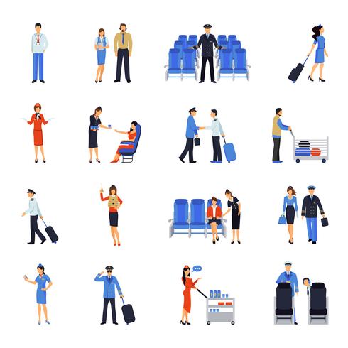 Pilot And Stewardess Flat Icons Set vector