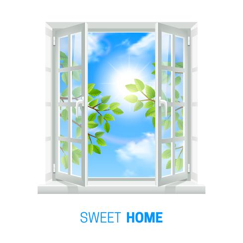 Open Window Sunny Day icono realista vector