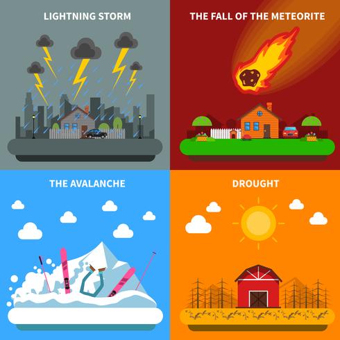 Disaster Concept 4 Flat Icons Square Banner vector