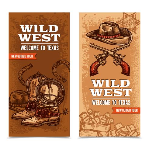 Cawboy Wild West Vertical Banners vector