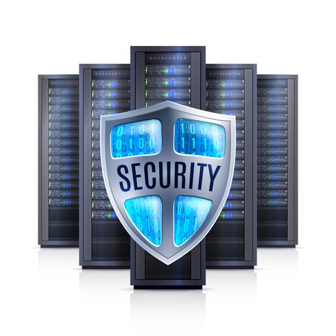 Ilustración realista de Server Rack Security Shield vector