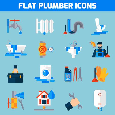 Plumber Service Flat Icons Set  vector