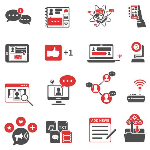 Social Network Red Black Icons Set  vector