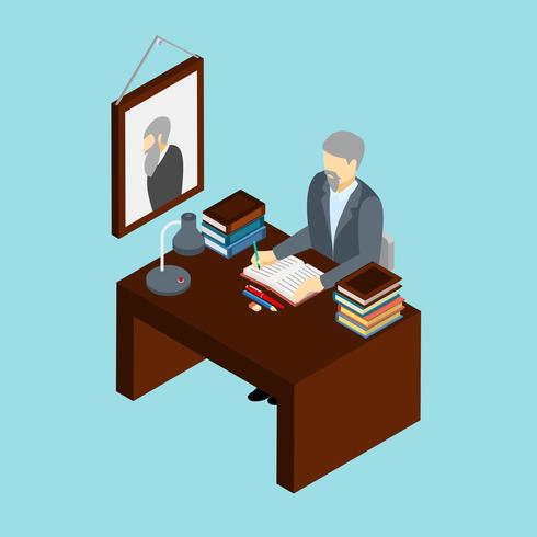 Historian At Work Profession Isometric Banner vector