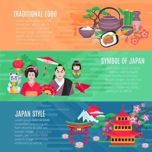 Japanese Life Style  Horizontal Banners Set  vector