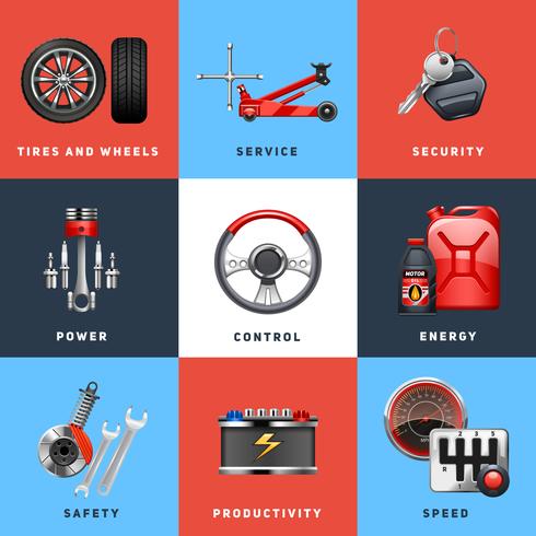 Car Service Concept Flat Icons Set  vector