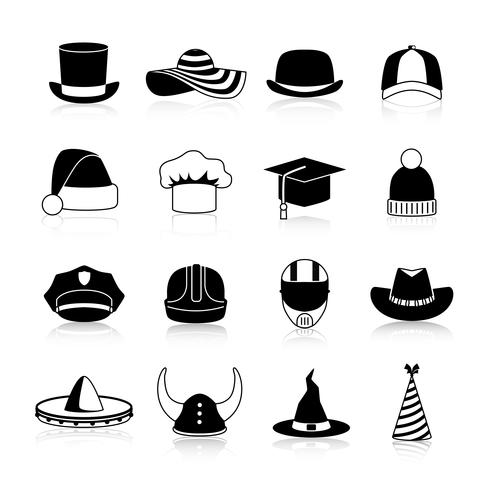 Sombreros y gorras iconos negros vector