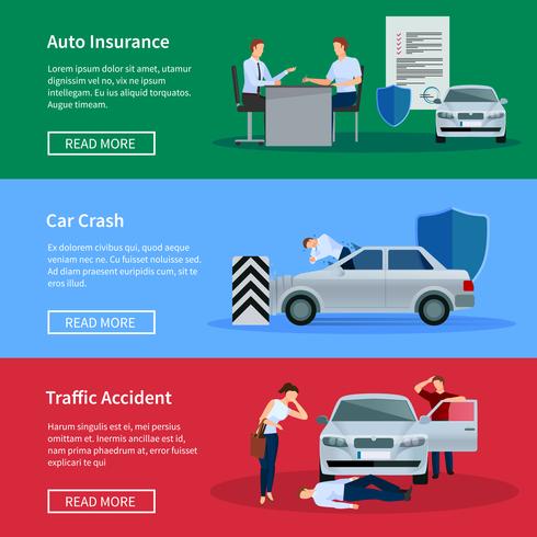 Conjunto de banners horizontales de seguros para automóviles vector