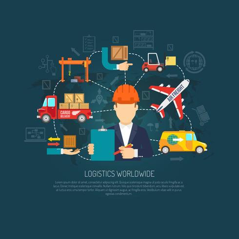 Worldwide logistics operations concept flowchart vector