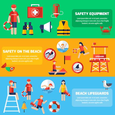 Life Guard Flat Banners Set vector