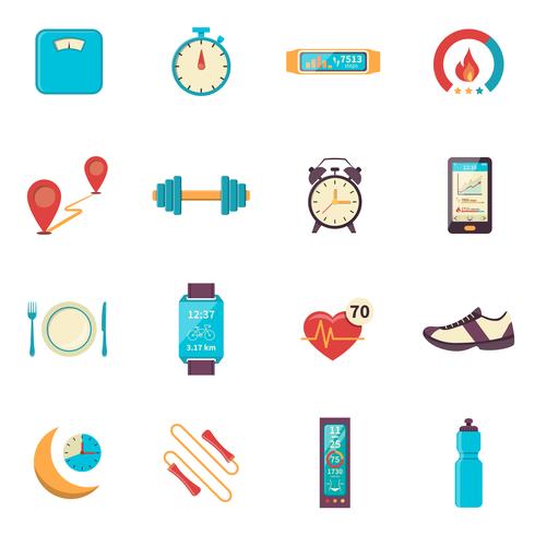 Fitness Tracker Flat Color Icons vector