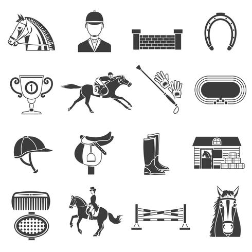  Black Icons Set With Horse Equipment  vector